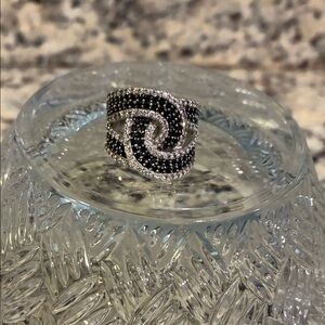 Elegant Black and Silver Swarovski crystals Women's Ring